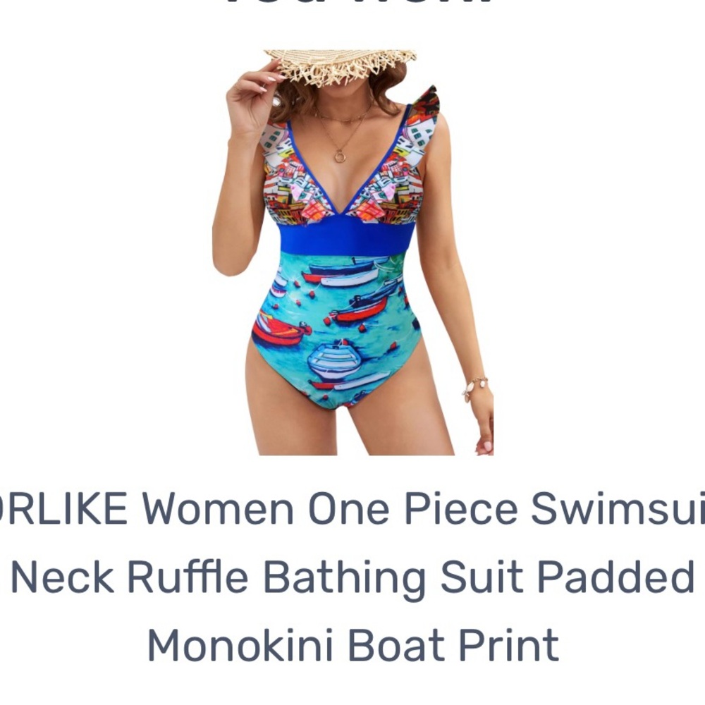 Blue and Red One Piece Swimwear with Nautical Theme - Picture 2 of 4